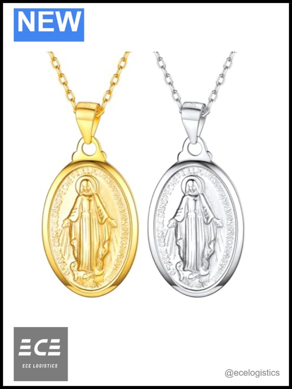 Sterling Silver Virgin Mary Pendant Necklace 18k Gold Plated 18in